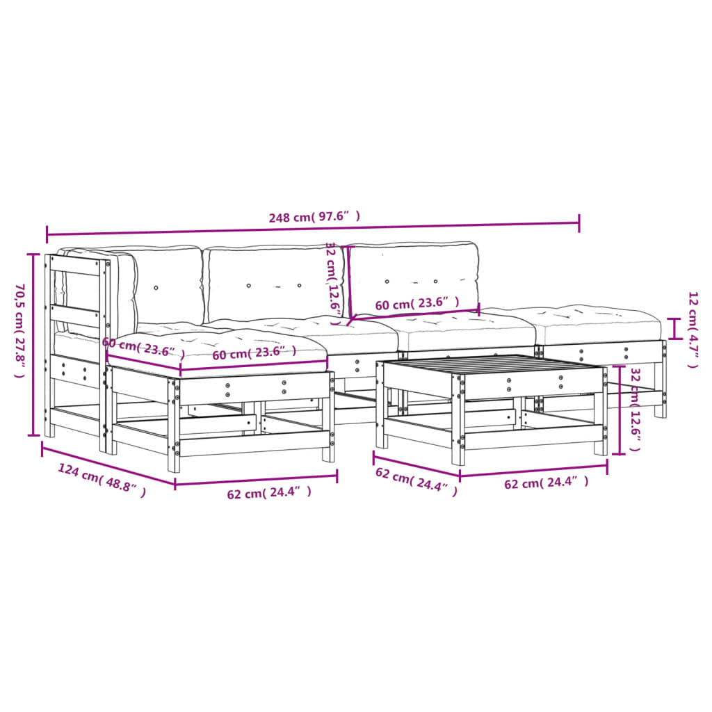 6-delige Loungeset met kussens massief hout grijs Tuinsets | Creëer jouw Trendy Thuis | Gratis bezorgd & Retour | Trendy.nl