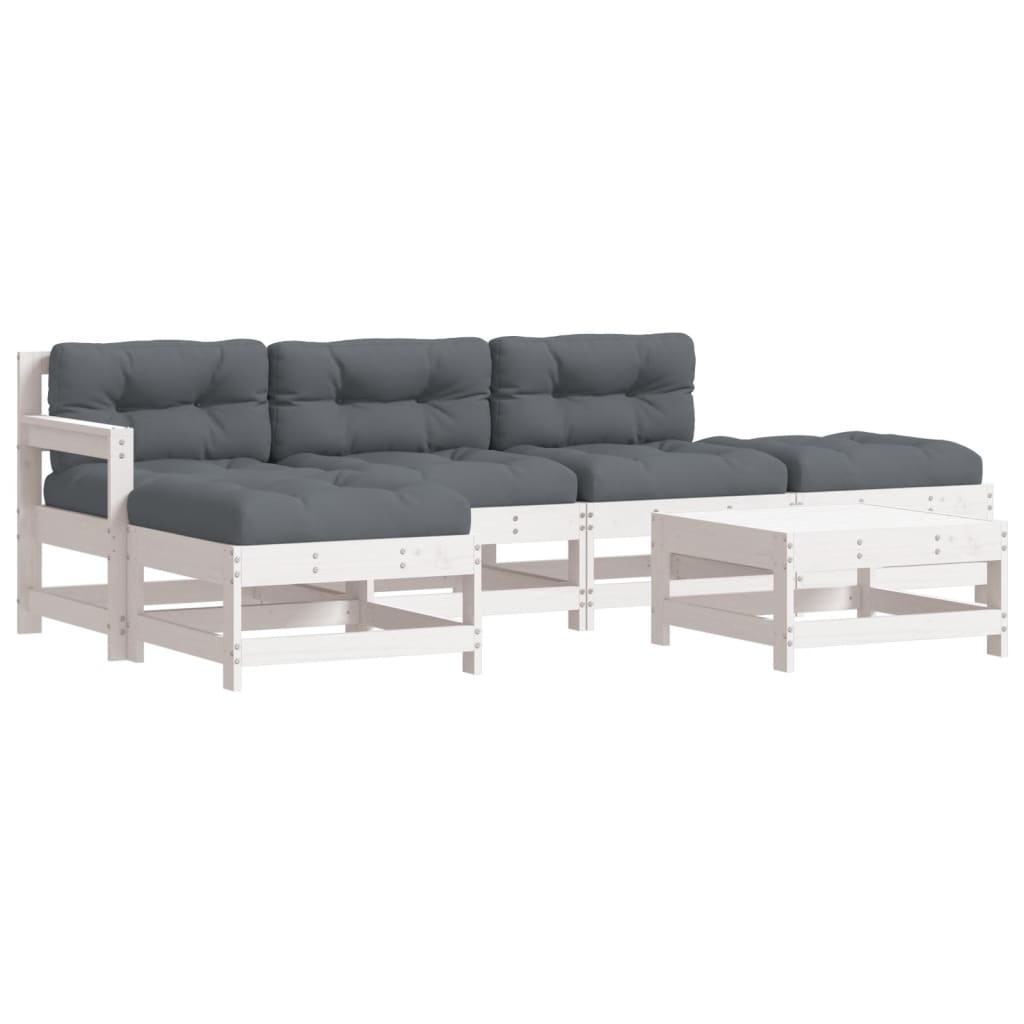 6-delige Loungeset met kussens massief hout wit Tuinsets | Creëer jouw Trendy Thuis | Gratis bezorgd & Retour | Trendy.nl