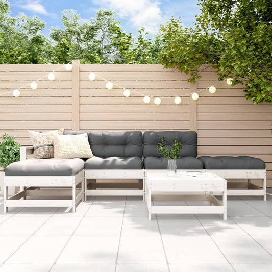 6-delige Loungeset met kussens massief hout wit Tuinsets | Creëer jouw Trendy Thuis | Gratis bezorgd & Retour | Trendy.nl