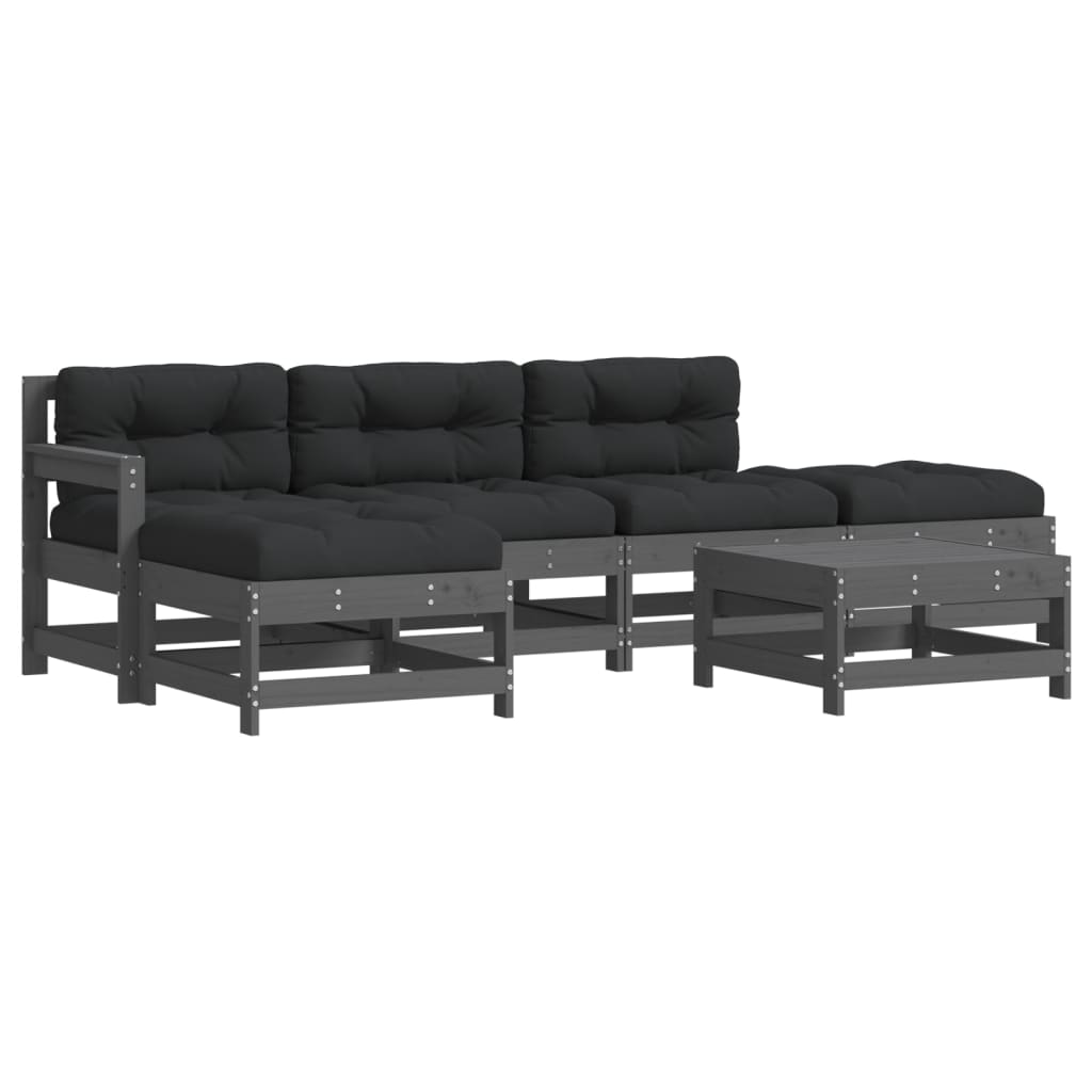 6-delige Loungeset met kussens massief hout grijs Tuinsets | Creëer jouw Trendy Thuis | Gratis bezorgd & Retour | Trendy.nl