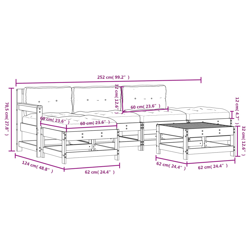 6-delige Loungeset met kussens massief hout grijs Tuinsets | Creëer jouw Trendy Thuis | Gratis bezorgd & Retour | Trendy.nl