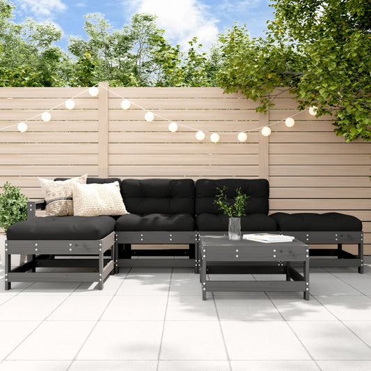 6-delige Loungeset met kussens massief hout grijs Tuinsets | Creëer jouw Trendy Thuis | Gratis bezorgd & Retour | Trendy.nl