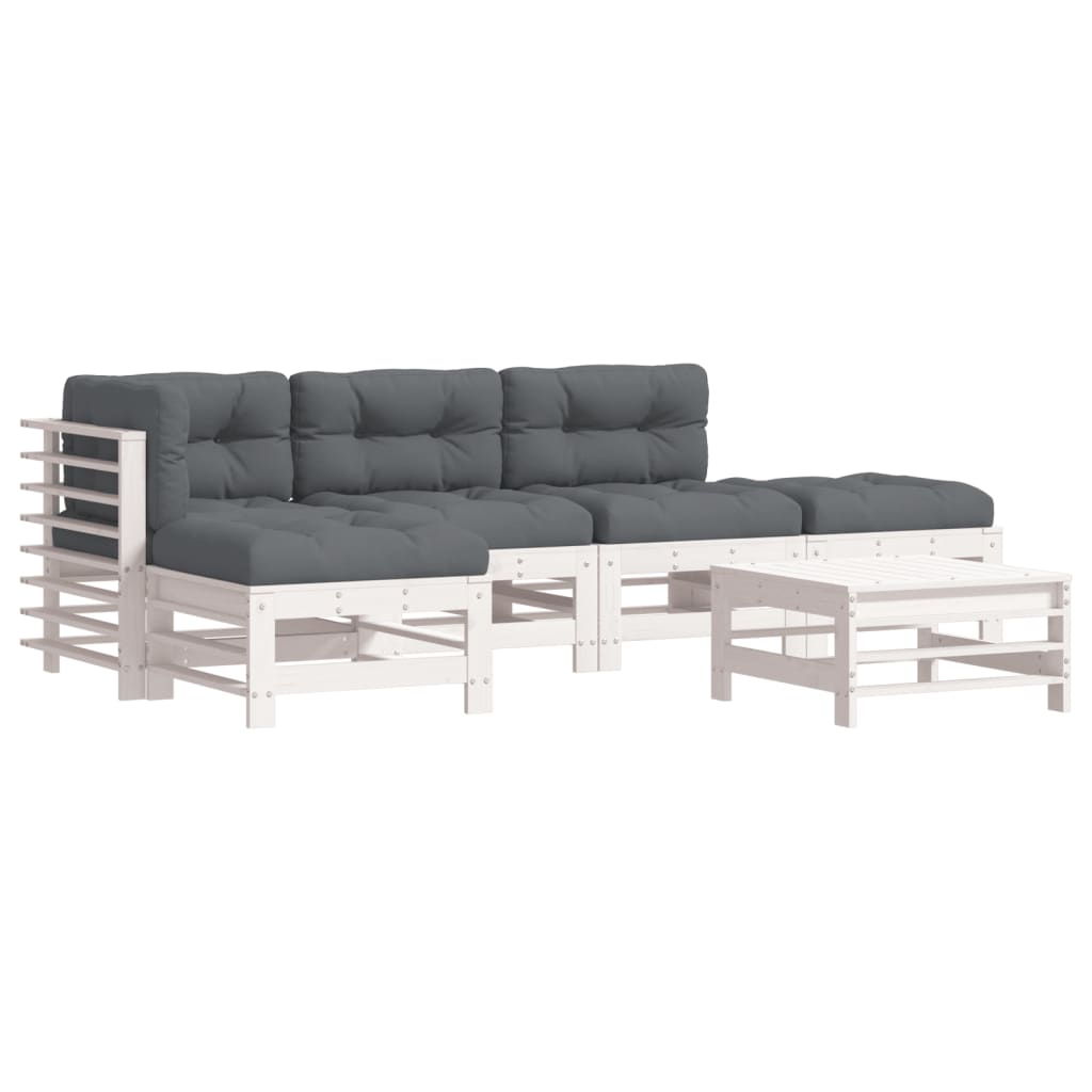 6-delige Loungeset met kussens massief hout wit Tuinsets | Creëer jouw Trendy Thuis | Gratis bezorgd & Retour | Trendy.nl