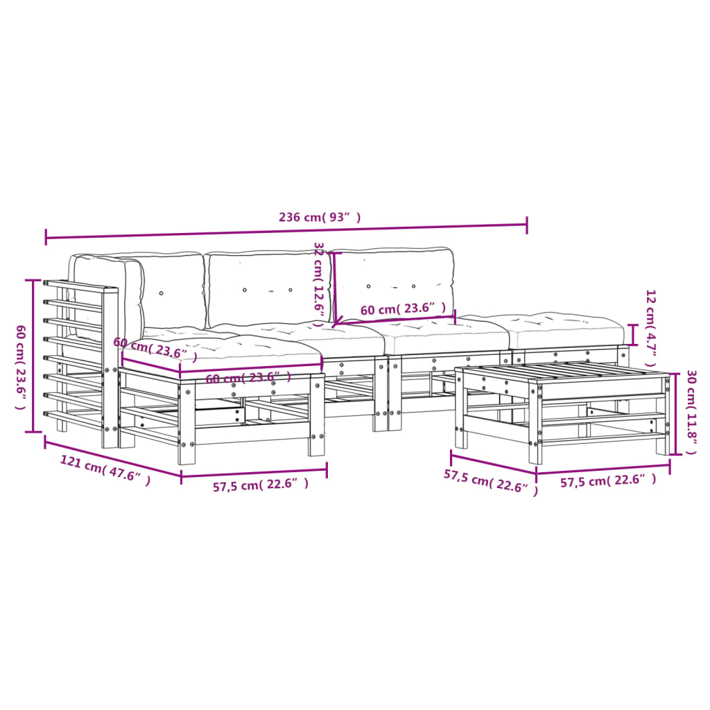 6-delige Loungeset met kussens massief hout wit Tuinsets | Creëer jouw Trendy Thuis | Gratis bezorgd & Retour | Trendy.nl