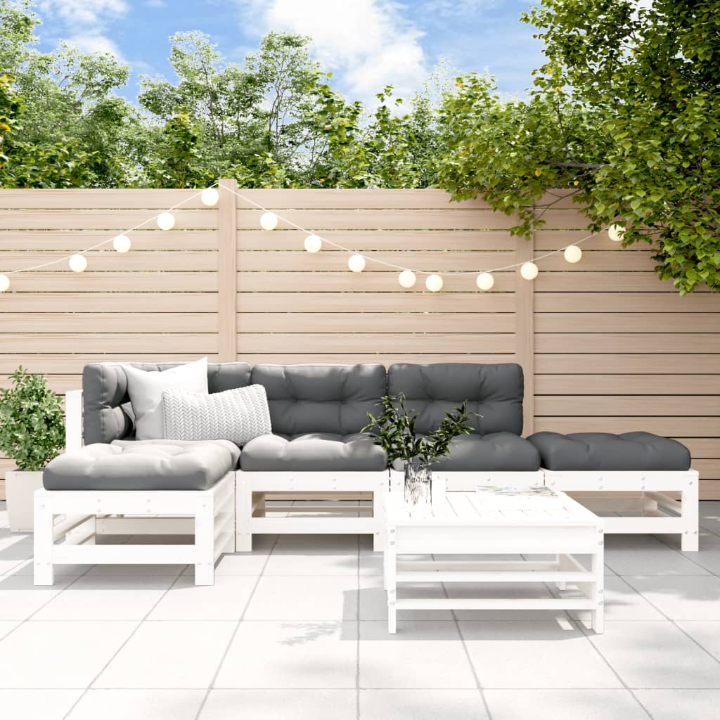 6-delige Loungeset met kussens massief hout wit Tuinsets | Creëer jouw Trendy Thuis | Gratis bezorgd & Retour | Trendy.nl