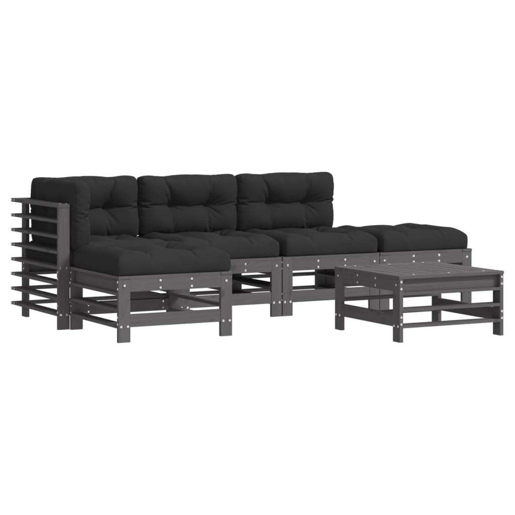 6-delige Loungeset met kussens massief hout grijs Tuinsets | Creëer jouw Trendy Thuis | Gratis bezorgd & Retour | Trendy.nl