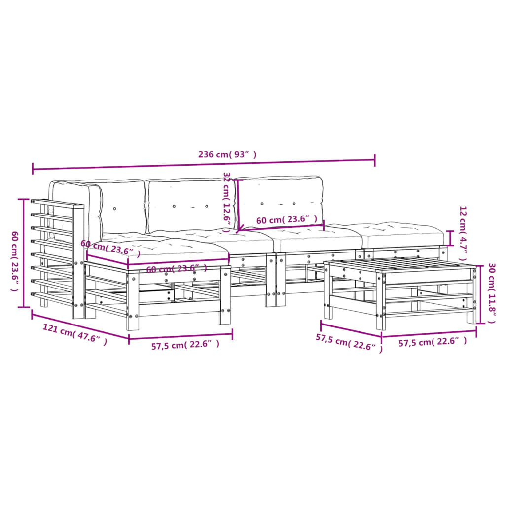 6-delige Loungeset met kussens massief hout grijs Tuinsets | Creëer jouw Trendy Thuis | Gratis bezorgd & Retour | Trendy.nl