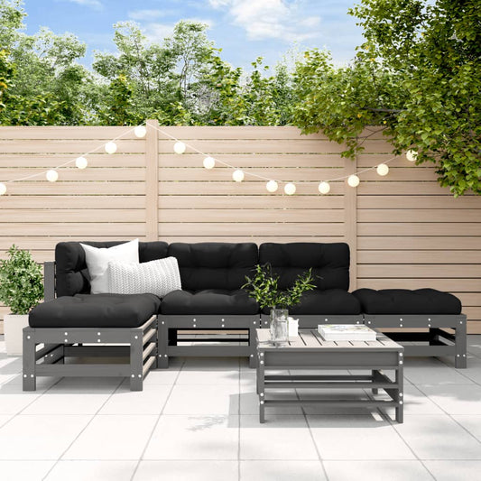 6-delige Loungeset met kussens massief hout grijs Tuinsets | Creëer jouw Trendy Thuis | Gratis bezorgd & Retour | Trendy.nl