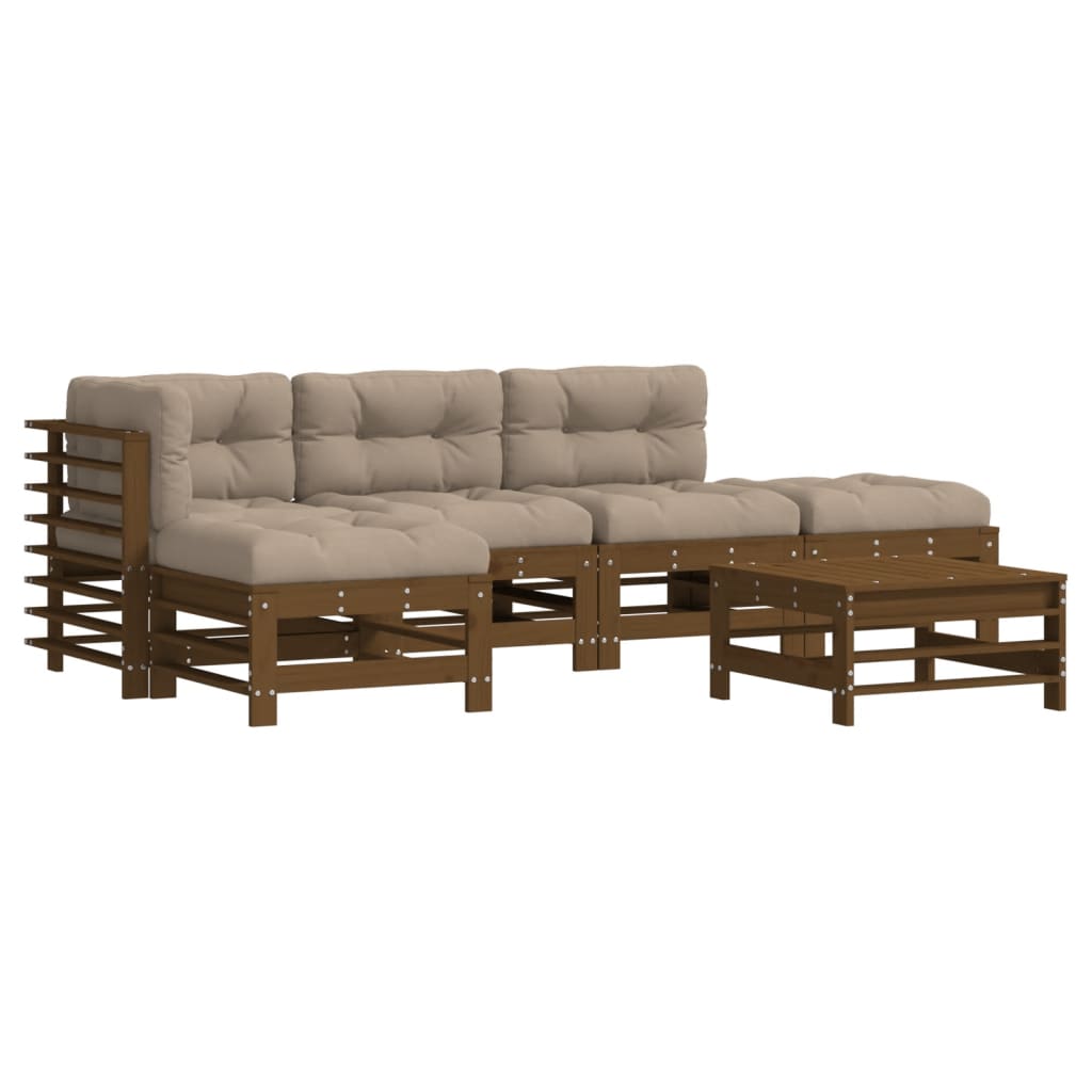 6-delige Loungeset met kussens grenenhout honingbruin Tuinsets | Creëer jouw Trendy Thuis | Gratis bezorgd & Retour | Trendy.nl