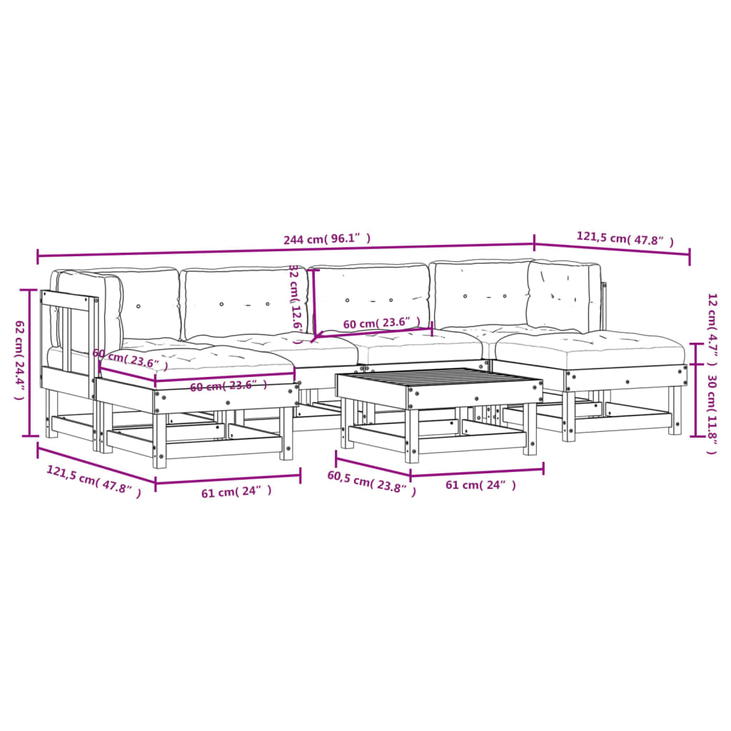 7-delige Loungeset met kussens massief hout wit Tuinsets | Creëer jouw Trendy Thuis | Gratis bezorgd & Retour | Trendy.nl