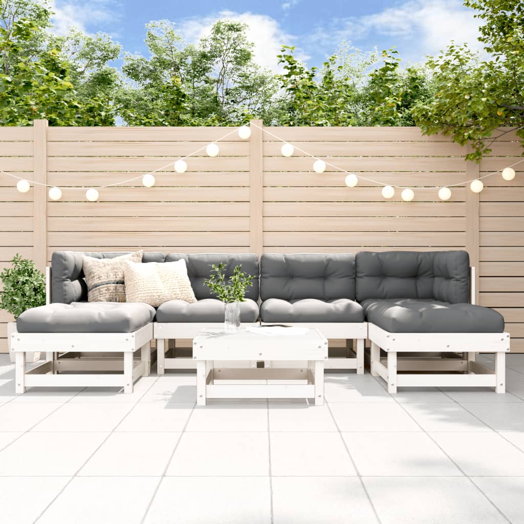 7-delige Loungeset met kussens massief hout wit Tuinsets | Creëer jouw Trendy Thuis | Gratis bezorgd & Retour | Trendy.nl