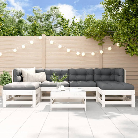 7-delige Loungeset met kussens massief hout wit Tuinsets | Creëer jouw Trendy Thuis | Gratis bezorgd & Retour | Trendy.nl