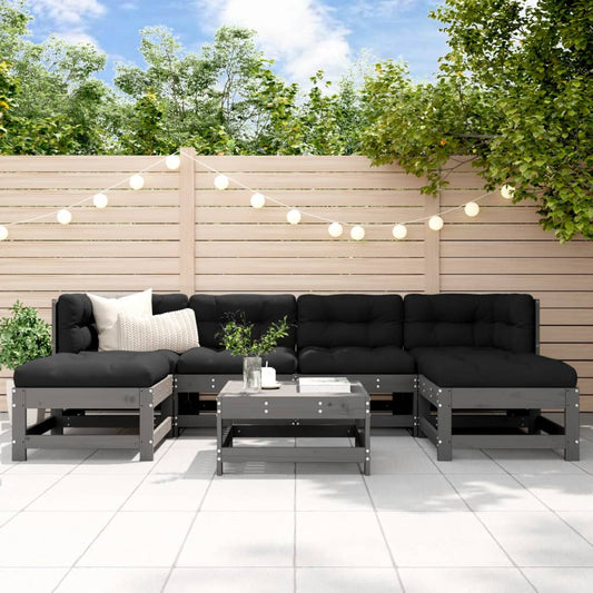 7-delige Loungeset met kussens massief hout grijs Tuinsets | Creëer jouw Trendy Thuis | Gratis bezorgd & Retour | Trendy.nl