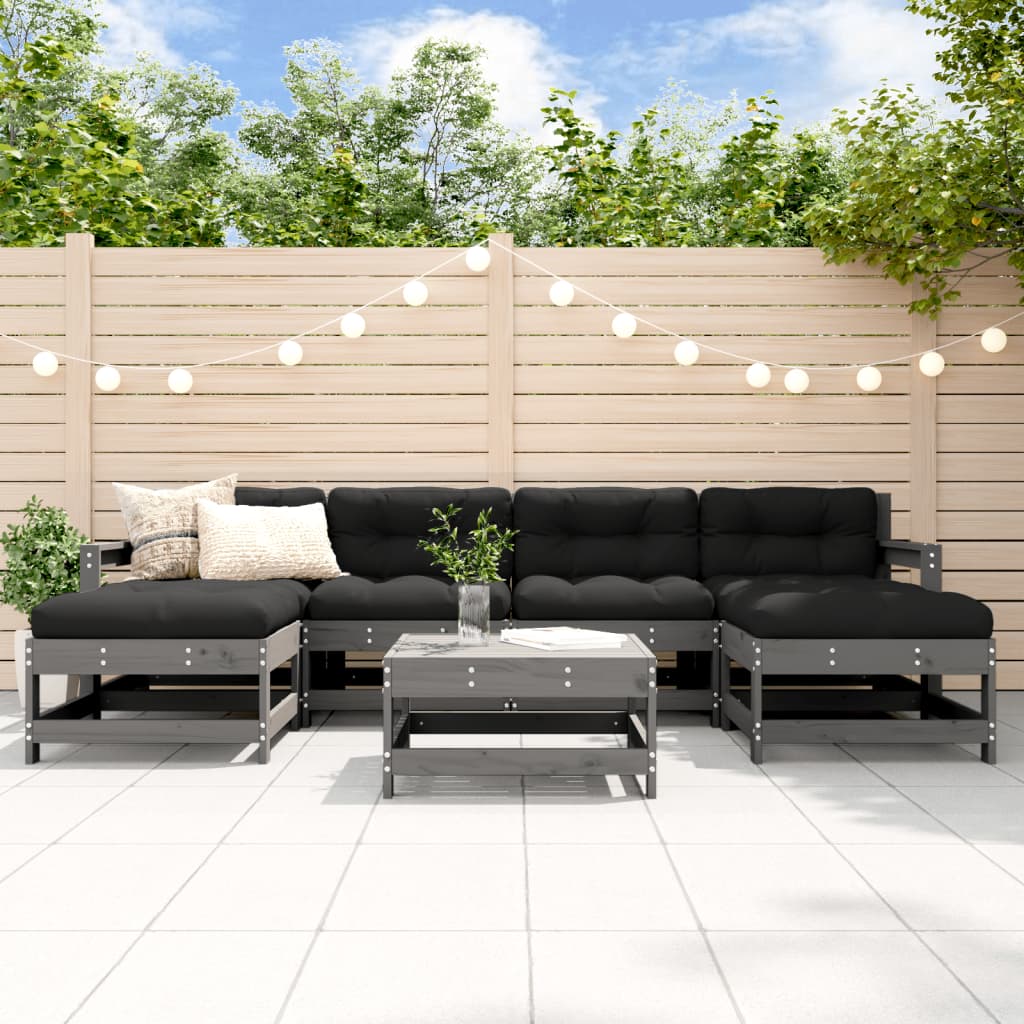 7-delige Loungeset met kussens massief hout grijs Tuinsets | Creëer jouw Trendy Thuis | Gratis bezorgd & Retour | Trendy.nl