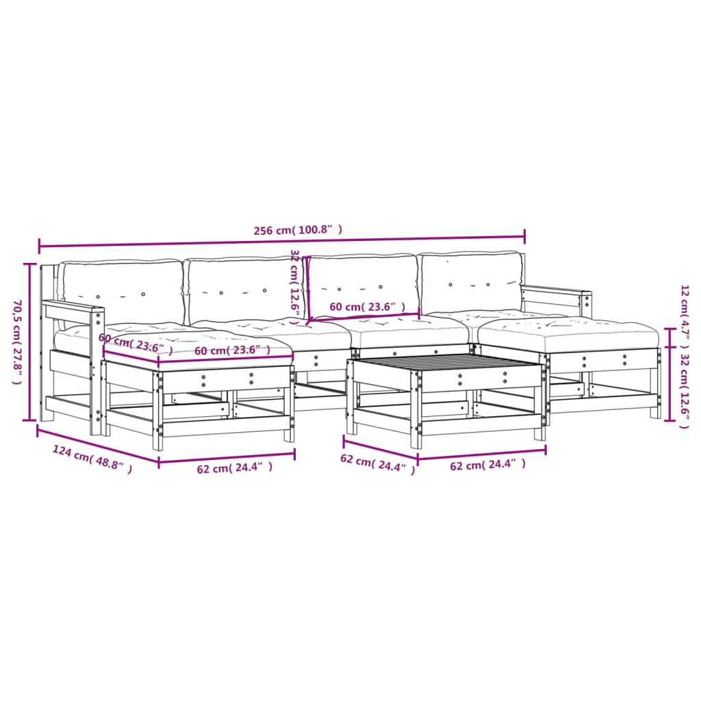 7-delige Loungeset met kussens massief hout wit Tuinsets | Creëer jouw Trendy Thuis | Gratis bezorgd & Retour | Trendy.nl