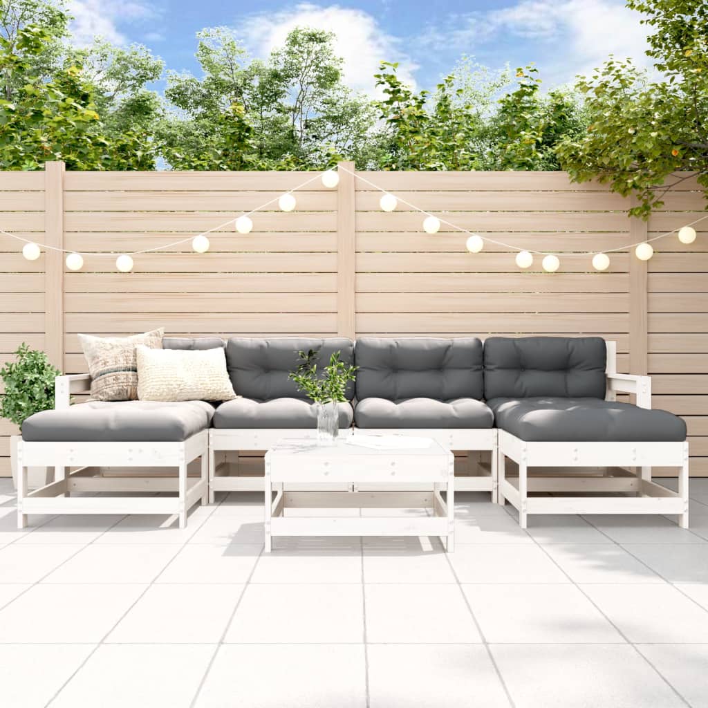 7-delige Loungeset met kussens massief hout wit Tuinsets | Creëer jouw Trendy Thuis | Gratis bezorgd & Retour | Trendy.nl