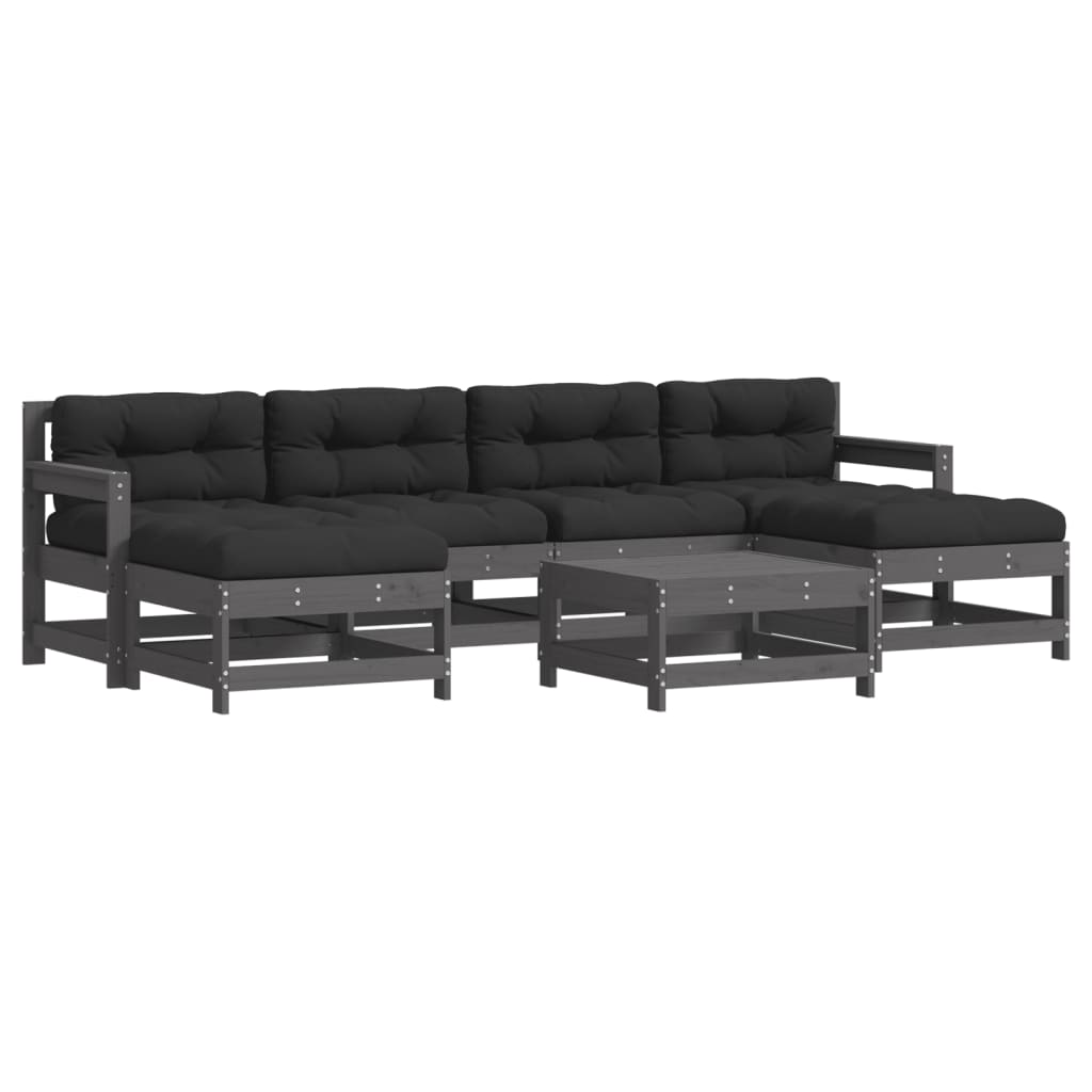 7-delige Loungeset met kussens massief hout grijs Tuinsets | Creëer jouw Trendy Thuis | Gratis bezorgd & Retour | Trendy.nl