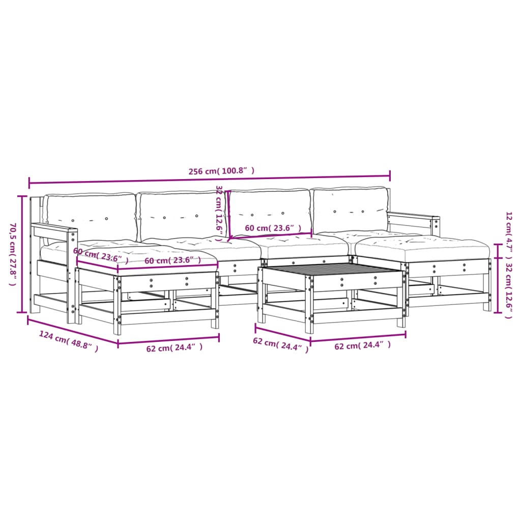 7-delige Loungeset met kussens massief hout grijs Tuinsets | Creëer jouw Trendy Thuis | Gratis bezorgd & Retour | Trendy.nl