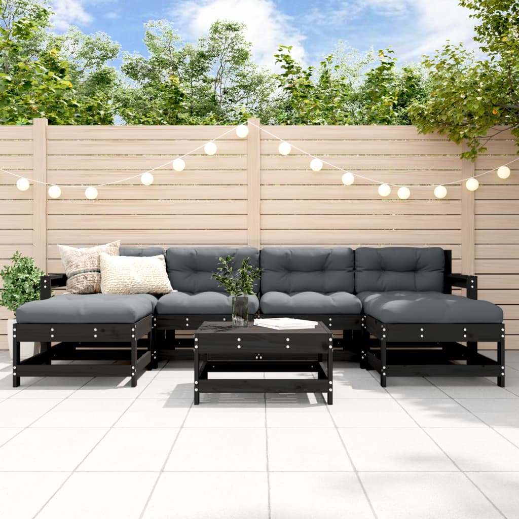 7-delige Loungeset met kussens massief hout zwart Tuinsets | Creëer jouw Trendy Thuis | Gratis bezorgd & Retour | Trendy.nl