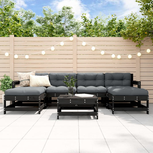 7-delige Loungeset met kussens massief hout zwart Tuinsets | Creëer jouw Trendy Thuis | Gratis bezorgd & Retour | Trendy.nl