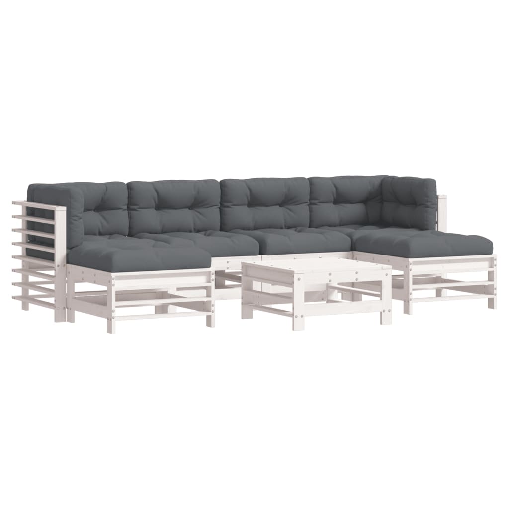 7-delige Loungeset met kussens massief hout wit Tuinsets | Creëer jouw Trendy Thuis | Gratis bezorgd & Retour | Trendy.nl