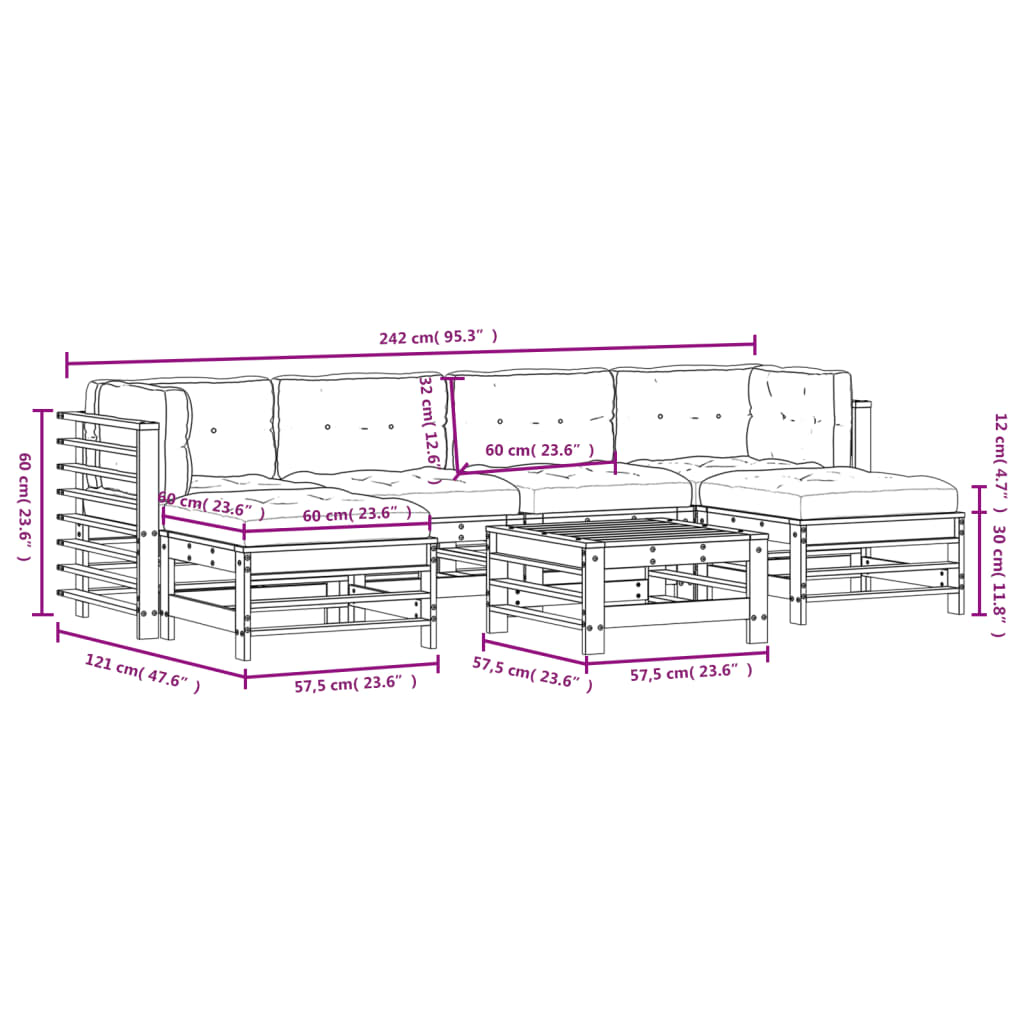 7-delige Loungeset met kussens massief hout wit Tuinsets | Creëer jouw Trendy Thuis | Gratis bezorgd & Retour | Trendy.nl