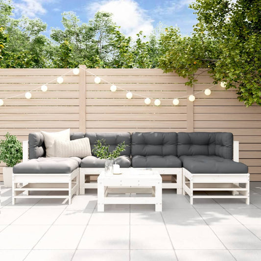 7-delige Loungeset met kussens massief hout wit Tuinsets | Creëer jouw Trendy Thuis | Gratis bezorgd & Retour | Trendy.nl