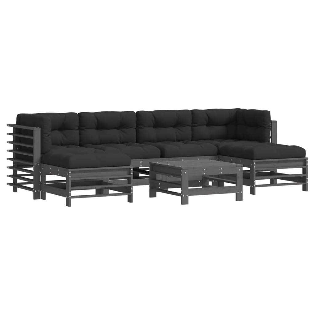 7-delige Loungeset met kussens massief hout grijs Tuinsets | Creëer jouw Trendy Thuis | Gratis bezorgd & Retour | Trendy.nl