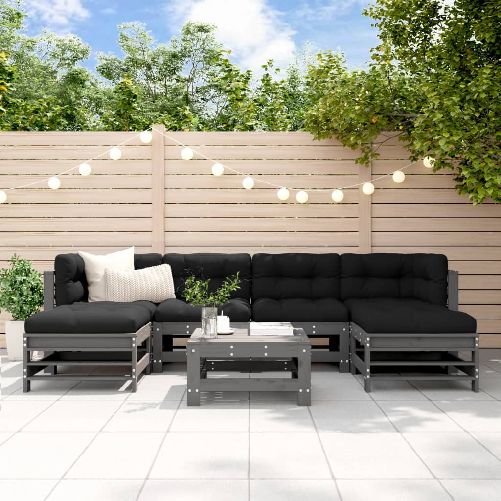 7-delige Loungeset met kussens massief hout grijs Tuinsets | Creëer jouw Trendy Thuis | Gratis bezorgd & Retour | Trendy.nl