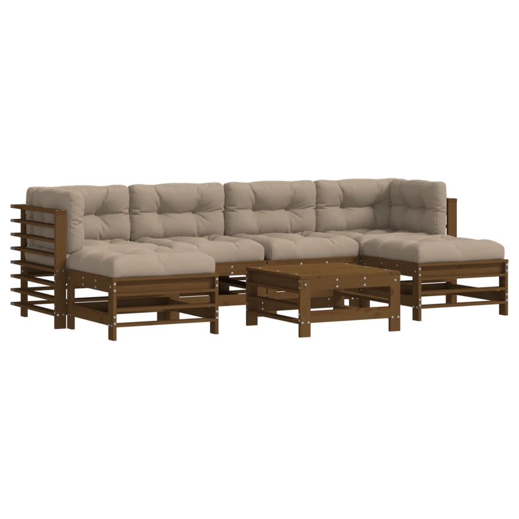 7-delige Loungeset met kussens massief hout honingbruin Tuinsets | Creëer jouw Trendy Thuis | Gratis bezorgd & Retour | Trendy.nl