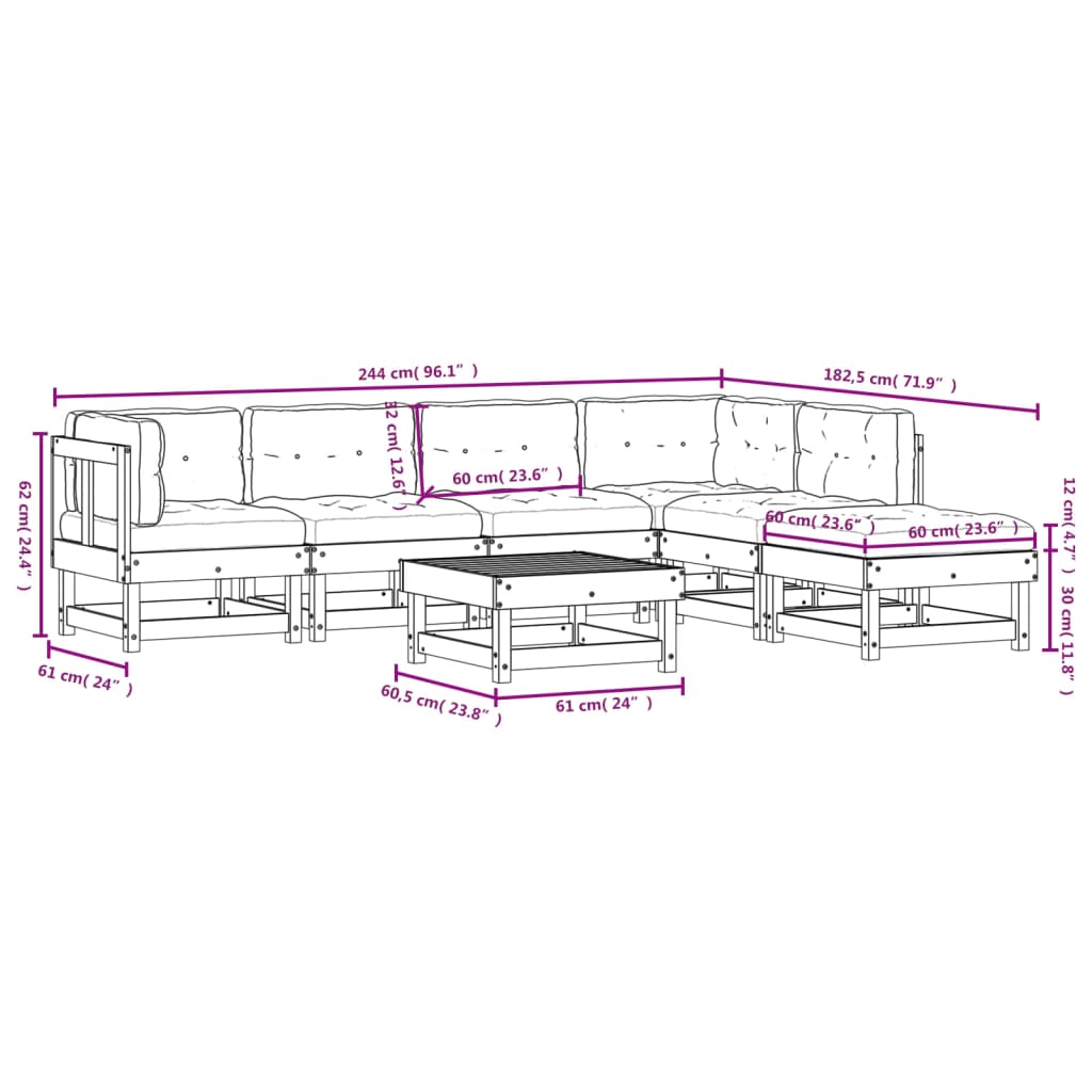 7-delige Loungeset met kussens massief hout wit Tuinsets | Creëer jouw Trendy Thuis | Gratis bezorgd & Retour | Trendy.nl