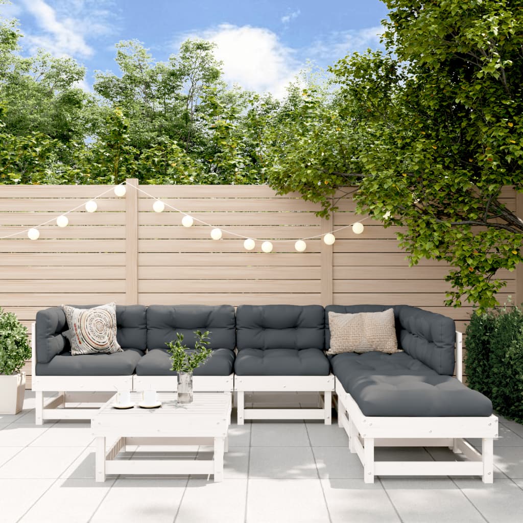 7-delige Loungeset met kussens massief hout wit Tuinsets | Creëer jouw Trendy Thuis | Gratis bezorgd & Retour | Trendy.nl