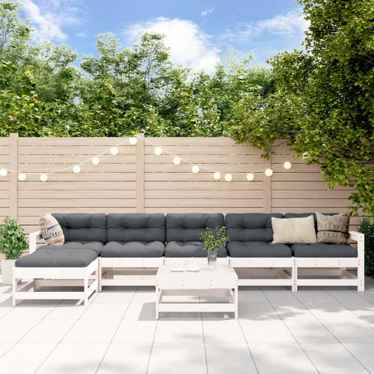 7-delige Loungeset met kussens massief hout wit Tuinsets | Creëer jouw Trendy Thuis | Gratis bezorgd & Retour | Trendy.nl