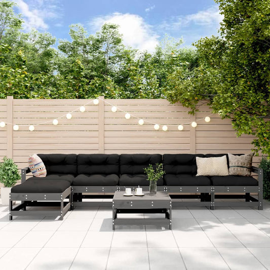 7-delige Loungeset met kussens massief hout grijs Tuinsets | Creëer jouw Trendy Thuis | Gratis bezorgd & Retour | Trendy.nl