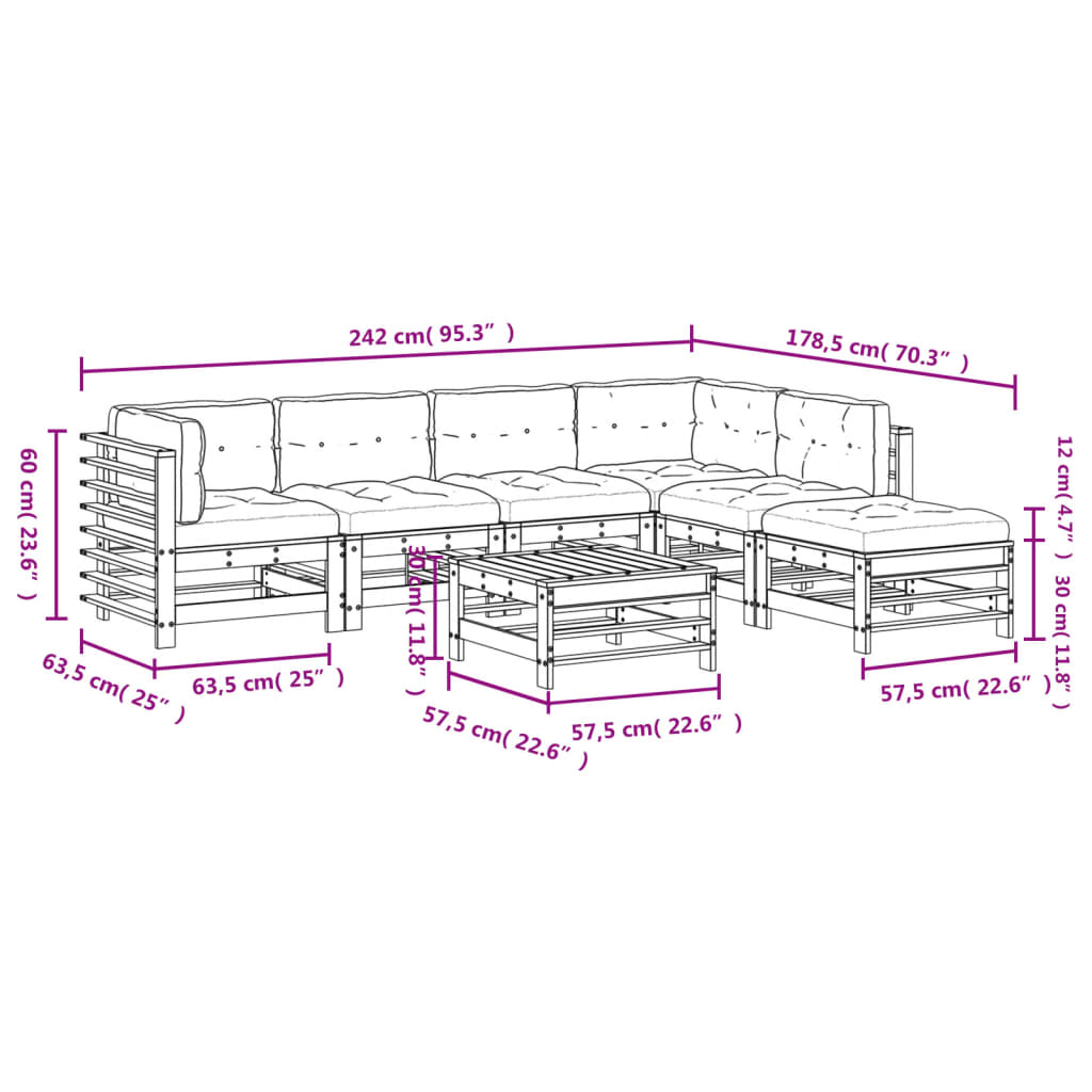 7-delige Loungeset met kussens massief teak Tuinsets | Creëer jouw Trendy Thuis | Gratis bezorgd & Retour | Trendy.nl