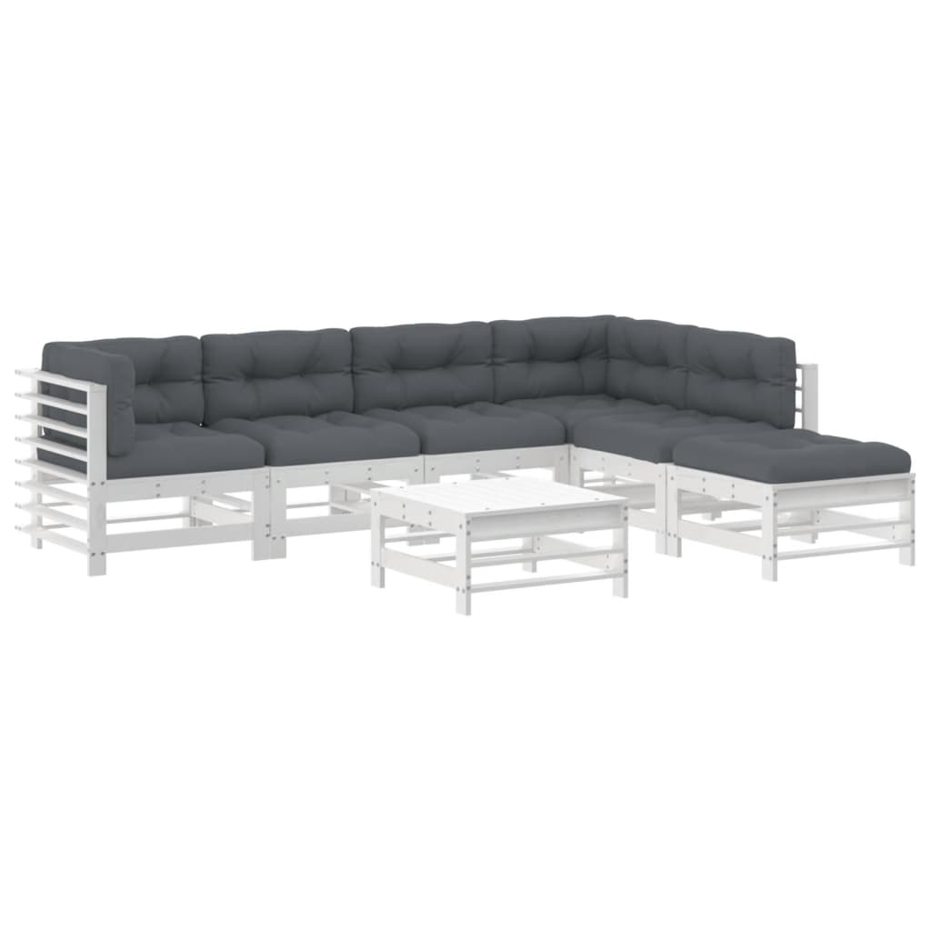 7-delige Loungeset met kussens massief hout wit Tuinsets | Creëer jouw Trendy Thuis | Gratis bezorgd & Retour | Trendy.nl