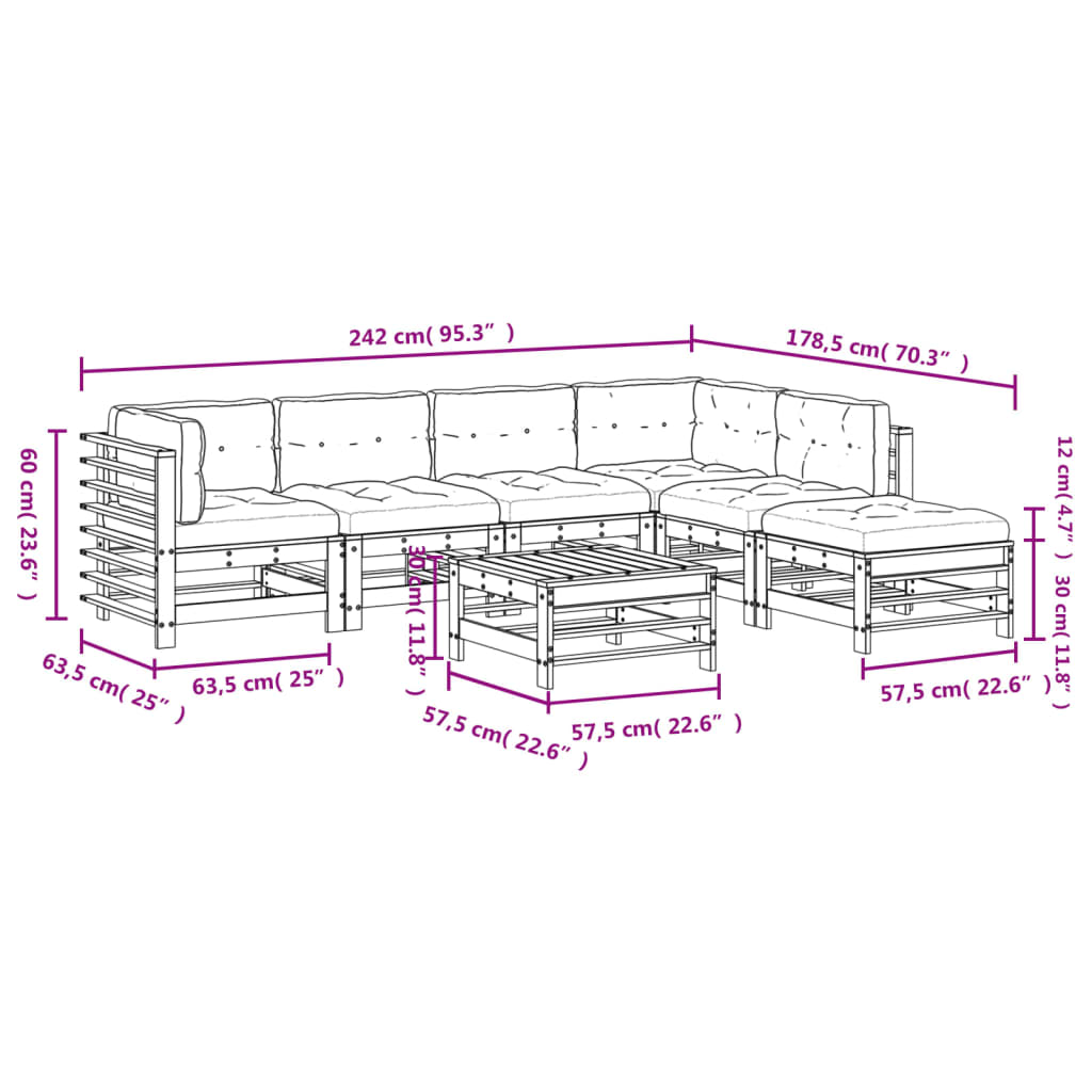 7-delige Loungeset met kussens massief hout wit Tuinsets | Creëer jouw Trendy Thuis | Gratis bezorgd & Retour | Trendy.nl