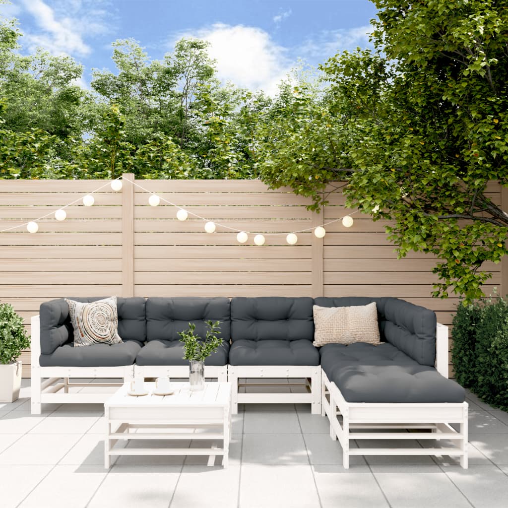 7-delige Loungeset met kussens massief hout wit Tuinsets | Creëer jouw Trendy Thuis | Gratis bezorgd & Retour | Trendy.nl