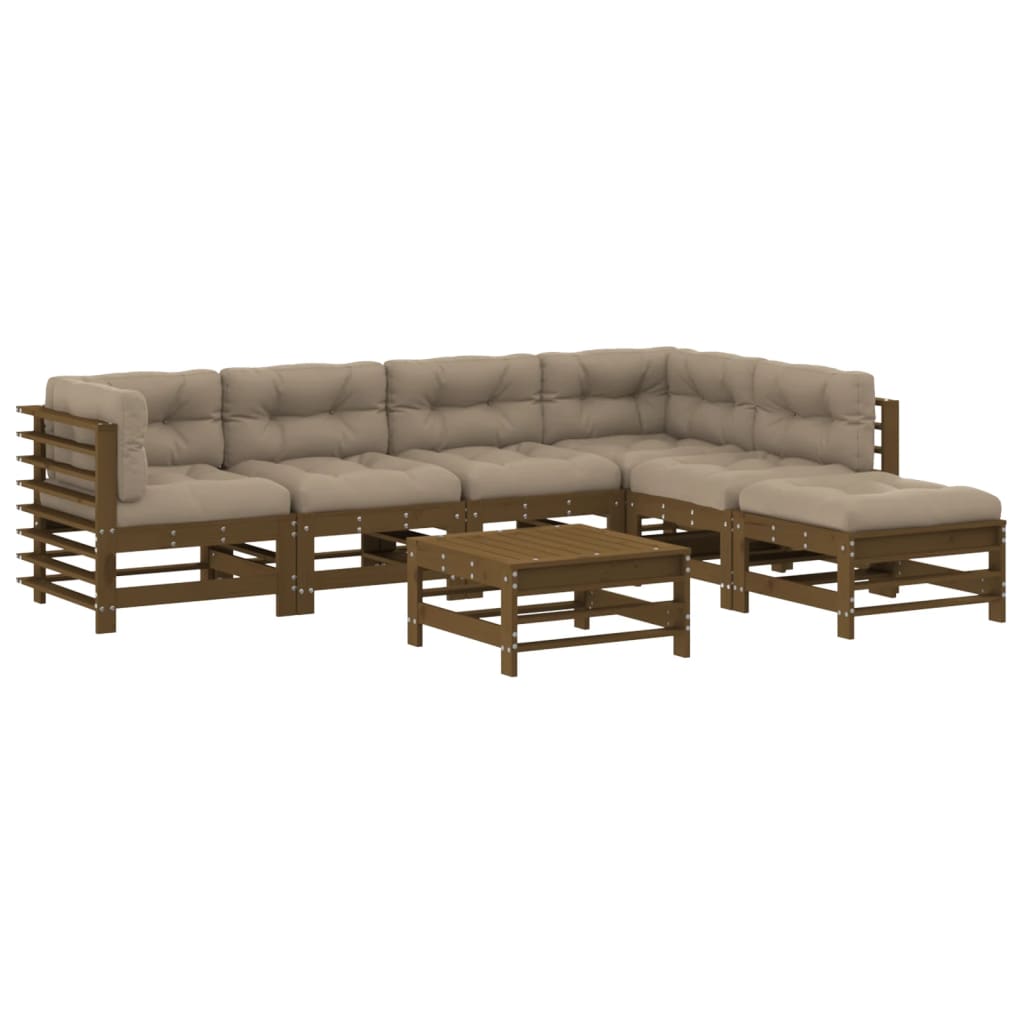 7-delige Loungeset met kussens massief hout honingbruin Tuinsets | Creëer jouw Trendy Thuis | Gratis bezorgd & Retour | Trendy.nl