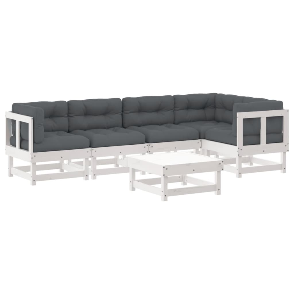 6-delige Loungeset met kussens massief hout wit Tuinsets | Creëer jouw Trendy Thuis | Gratis bezorgd & Retour | Trendy.nl