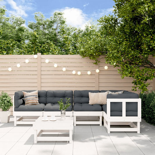 6-delige Loungeset met kussens massief hout wit Tuinsets | Creëer jouw Trendy Thuis | Gratis bezorgd & Retour | Trendy.nl