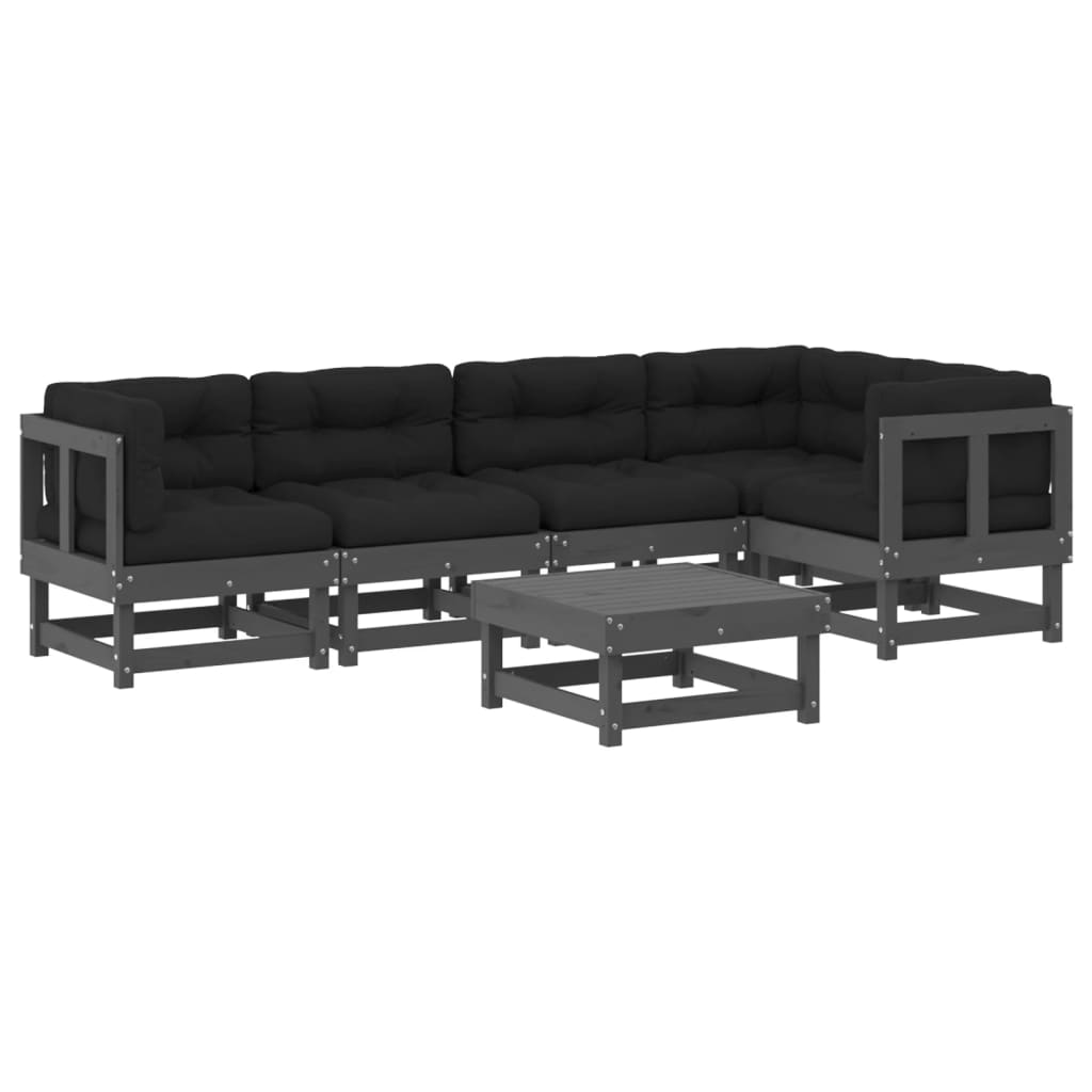 6-delige Loungeset met kussens massief hout grijs Tuinsets | Creëer jouw Trendy Thuis | Gratis bezorgd & Retour | Trendy.nl