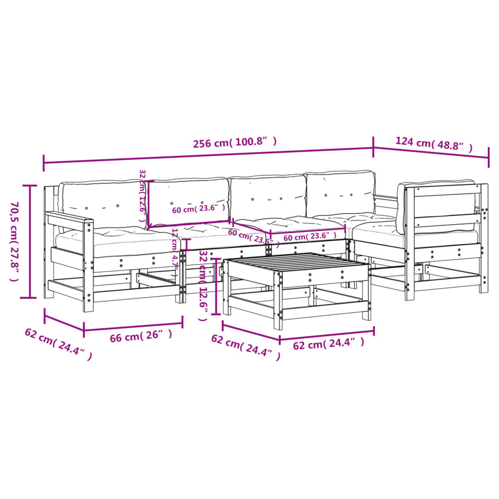 6-delige Loungeset met kussens massief hout Tuinsets | Creëer jouw Trendy Thuis | Gratis bezorgd & Retour | Trendy.nl