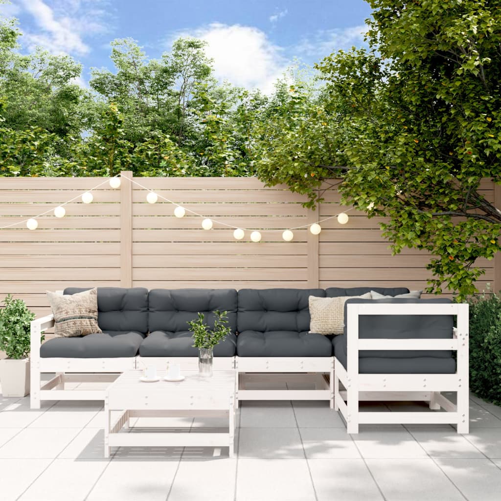 6-delige Loungeset met kussens massief hout wit Tuinsets | Creëer jouw Trendy Thuis | Gratis bezorgd & Retour | Trendy.nl