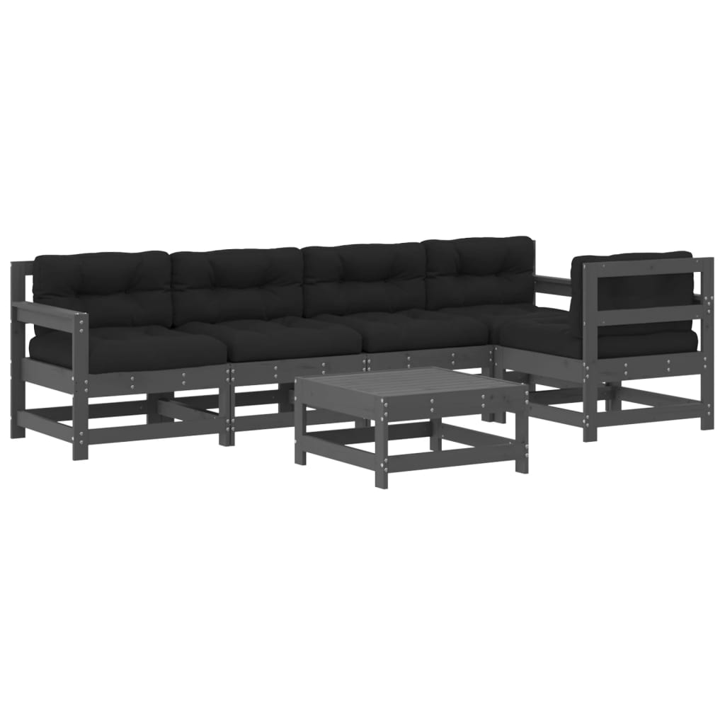 6-delige Loungeset met kussens massief hout grijs Tuinsets | Creëer jouw Trendy Thuis | Gratis bezorgd & Retour | Trendy.nl