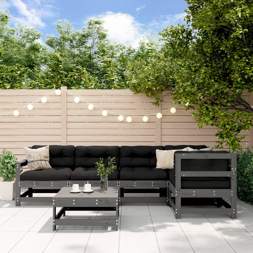 6-delige Loungeset met kussens massief hout grijs Tuinsets | Creëer jouw Trendy Thuis | Gratis bezorgd & Retour | Trendy.nl