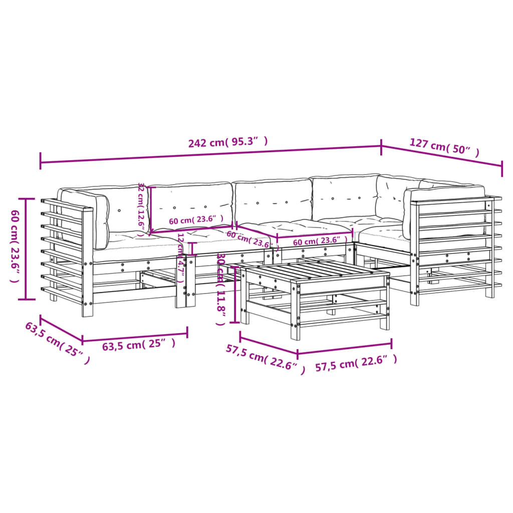 6-delige Loungeset met kussens massief hout Tuinsets | Creëer jouw Trendy Thuis | Gratis bezorgd & Retour | Trendy.nl