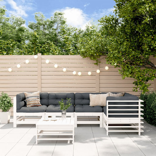 6-delige Loungeset met kussens massief hout wit Tuinsets | Creëer jouw Trendy Thuis | Gratis bezorgd & Retour | Trendy.nl