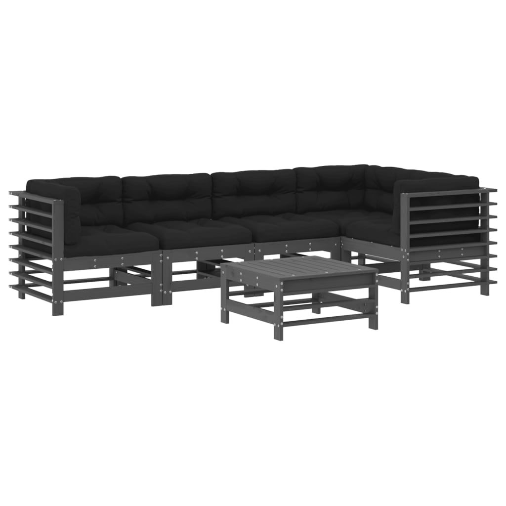 6-delige Loungeset met kussens massief hout grijs Tuinsets | Creëer jouw Trendy Thuis | Gratis bezorgd & Retour | Trendy.nl