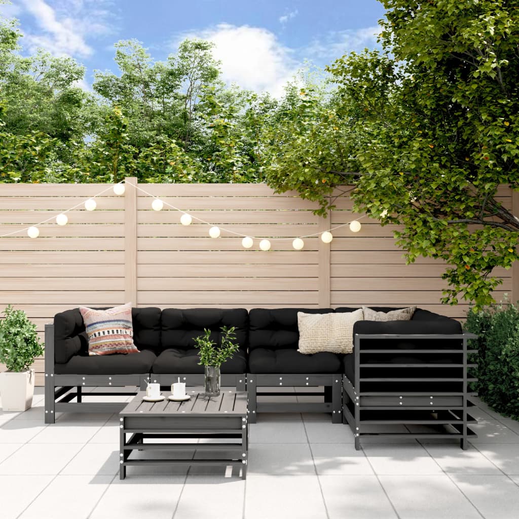 6-delige Loungeset met kussens massief hout grijs Tuinsets | Creëer jouw Trendy Thuis | Gratis bezorgd & Retour | Trendy.nl